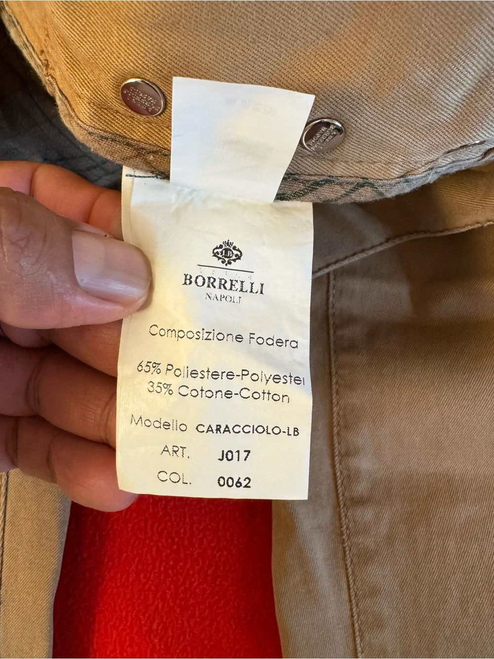 Borrelli Napoli Caracciolo -LB Men's Cotton Beige Khaki Chino Pants Size: 40X31